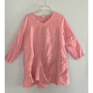 La. Fixsun 100% linen Lagenlook pink top Vintage
